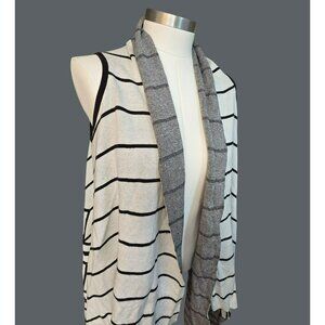 Striped Open-Front Lightweight Knit Cardigan Vest Chevron Back Pattern JJ4188